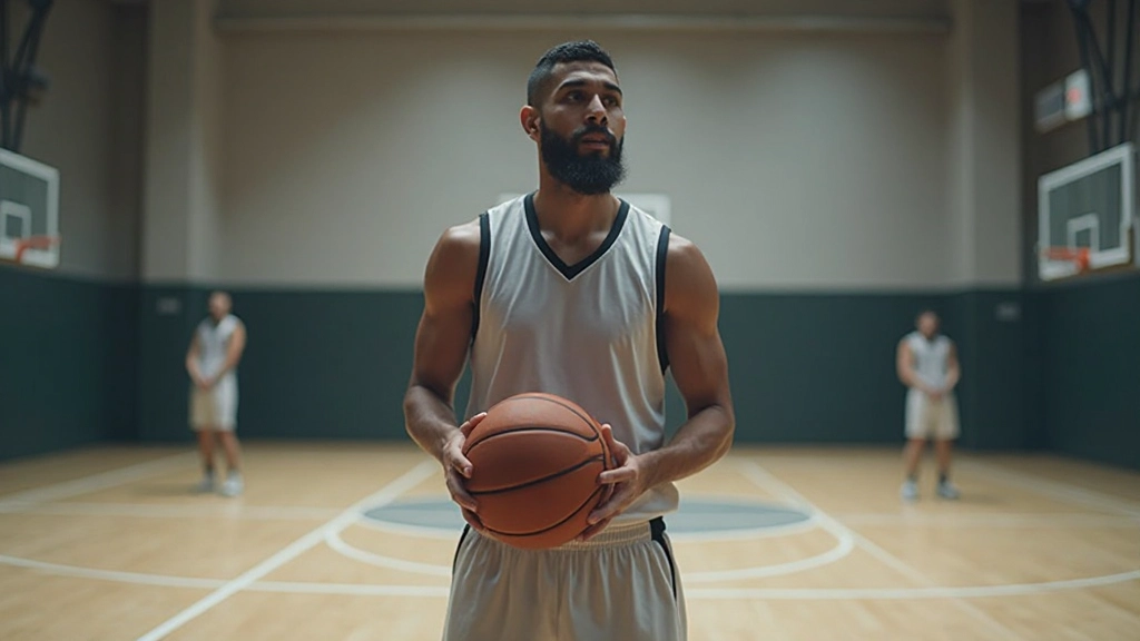 ملعب كرة سلة يوضح المسافات المختلفة للتصويب من قريب وبعيد مع لاعب في موقف التصويب