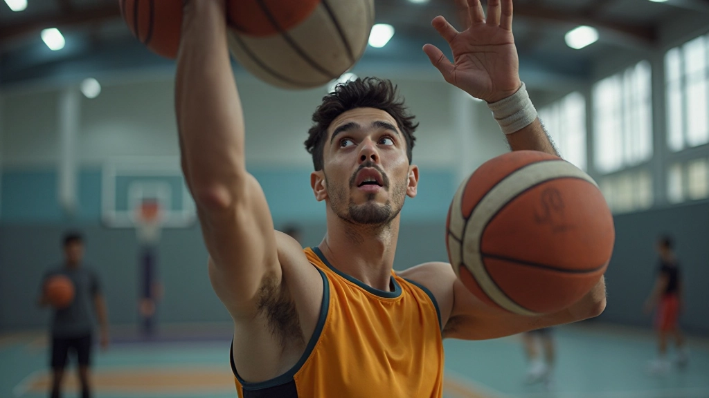 جلسة تدريب كثيفة مع لاعب يمارس تمارين التصويب المتكررة في صالة التدريب